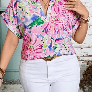 Vibrant Floral Pink Blouse